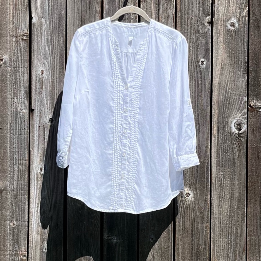 Charter Club white linen button down shirt size small